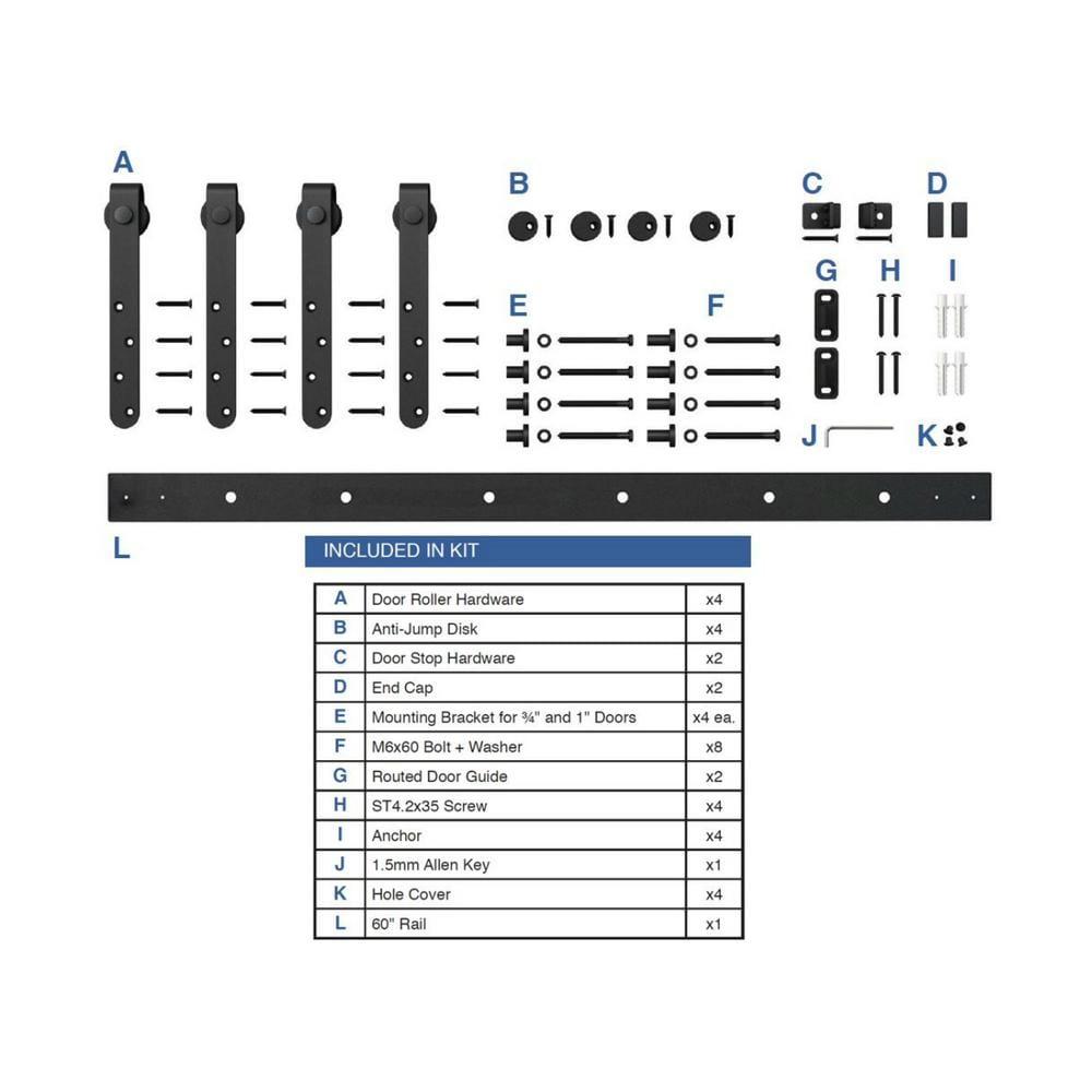 American Pro Decor Solid Steel Mini Sliding Rolling Barn Door Hardware Kit for Double Wood Doors