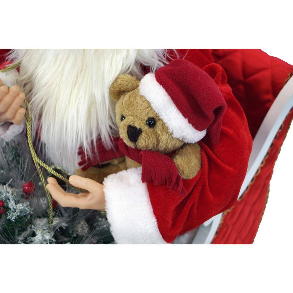 Christmas Time 28-In. Music, Lights, and Motion Santa Claus in his Sleigh | Animated Indoor Christmas Holiday Home Decor | CT-SC036-1RD