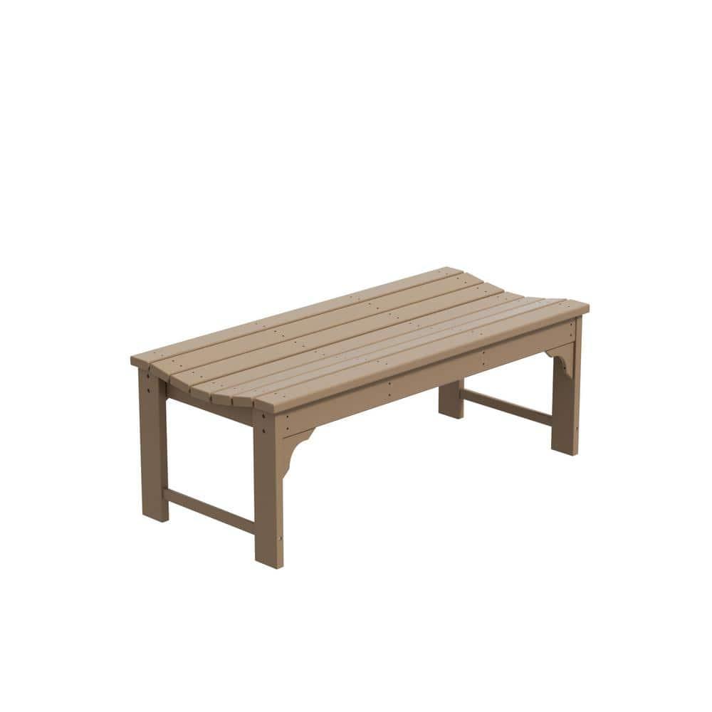 QSHIMY  Outdoor Bench, All Weather Resistant Poly Lumber Backless Patio Garden Bench, Adirondack Curved Bench Seat for Comfort, Weatherwood