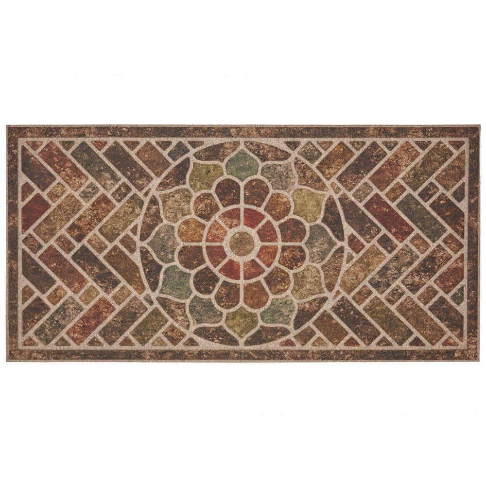 Mainstays Stone Estate Low Pile Moisture Absorbent Polyester Rubber Backed Floral Indoor/Outdoor Doormat, Multi, 2’ x 4’