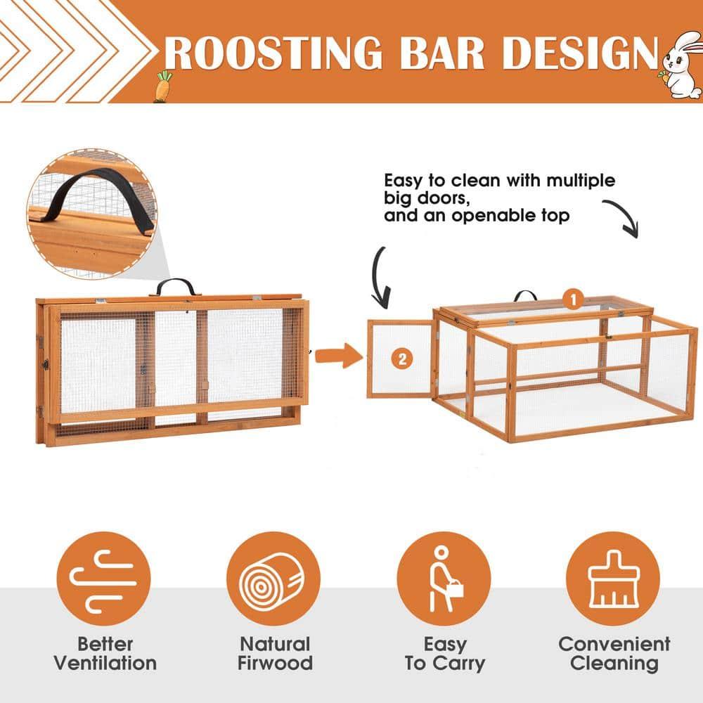Coziwow Folding Chicken Coop, Wooden Rabbit Hutch for Small Animals with Roosting Bar, Orange