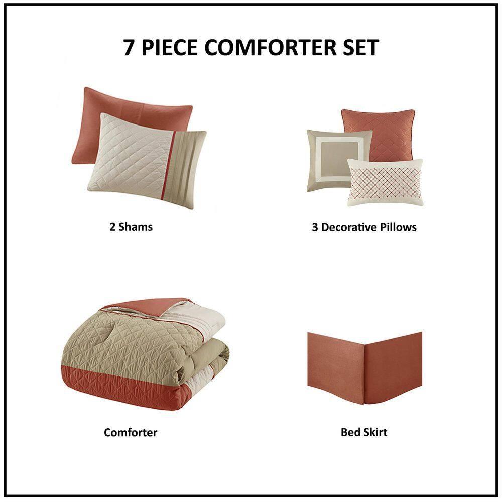 Madison Park Jenson 7 Piece Color Block Stripe Comforter Set with Throw Pillows
