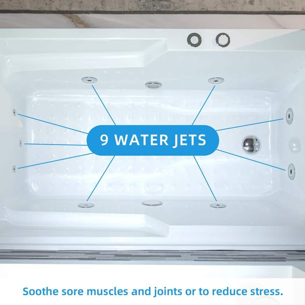 60" x 30" Whirlpool Heated Rectangular Alcove Acrylic Bathtub with Chrome/Matte Black Drain and Overflow