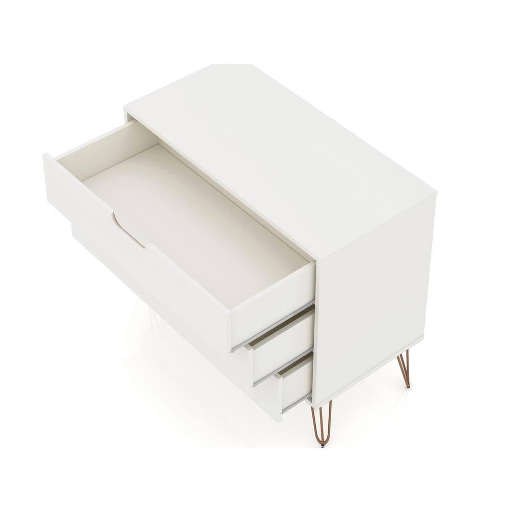 Set of 2 Rockefeller 3 Drawer Dresser Off White - Manhattan Comfort: MDF Bedroom Storage, Easy-Glide, Includes Anti-Tip Hardware