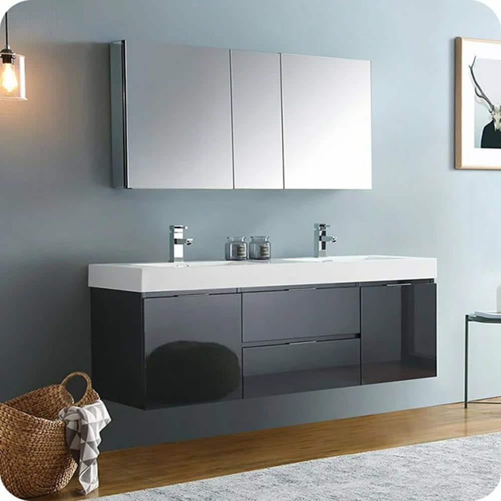 Fresca Valencia 60" Wall Mount Double Sink Bathroom Vanity with Top and Sinks (Faucets Not Included)