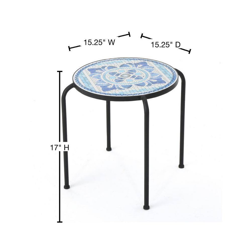 Noble House Skye Outdoor Ceramic Tile Side Table
