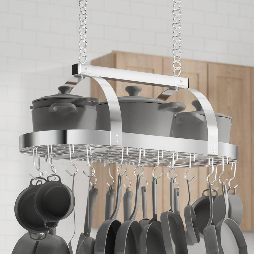 KES Hanging Pot Rack Ceiling Mount, Pot and Pan Rack, Pot Hanger, Kitchen Storage, Pot Rack Organizer with 20 S Hooks, Chrome, KUR221S85-CH