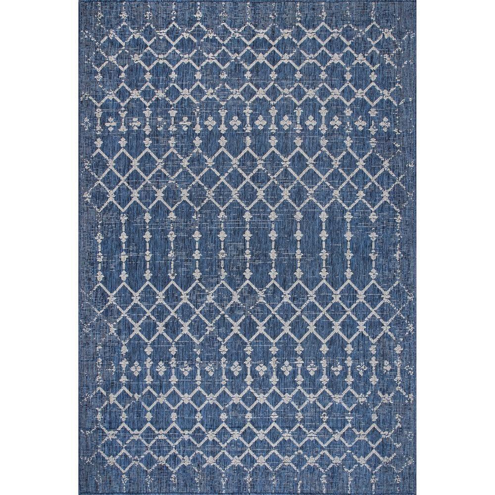 Nuloom Grayson Trellis 8x10 Indoor/Outdoor Area Rug for Living Room Patio Deck Front Porch Kitchen, Blue/Ivory