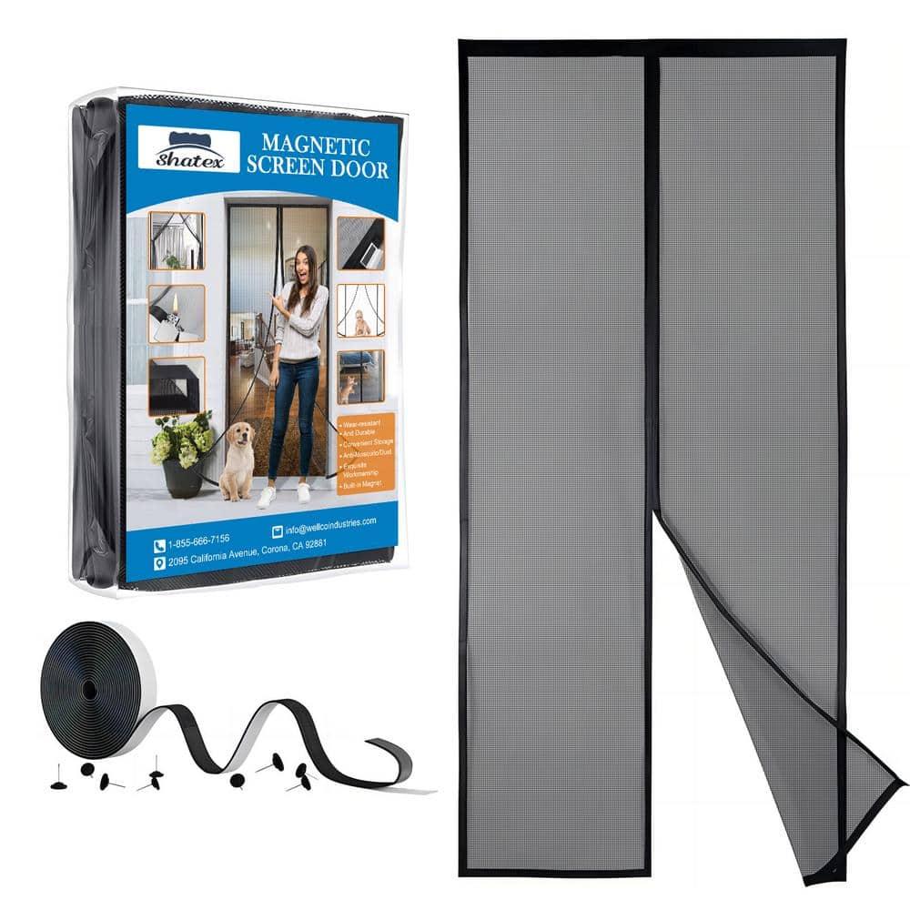 34 in. x 82 in. Black Fiberglass Magnetic Screen Door Heavy Duty Mesh Curtain Bi-Parting
