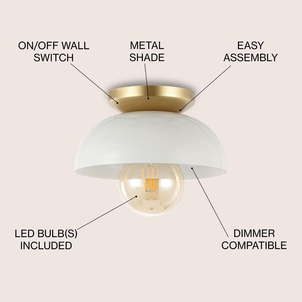 Paulina 8.5" 1-Light Classic Industrial Iron LED Flush Mount, White/Gold Painting