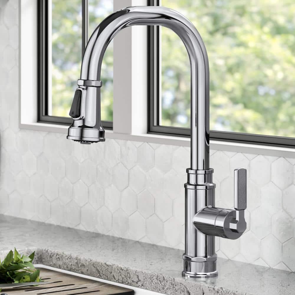 KRAUS Allyn Transitional Industrial Pull-Down Single Handle Kitchen Faucet in Chrome