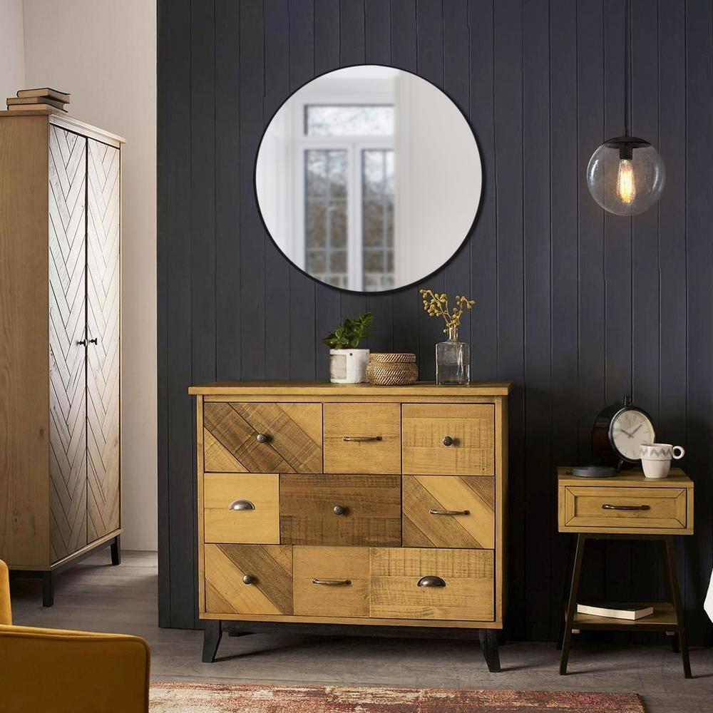 23.5 in. W x 23.5 in. H Metal Framed Flushmount Round Decorative Accent Bathroom Vanity Mirror with Black Frame