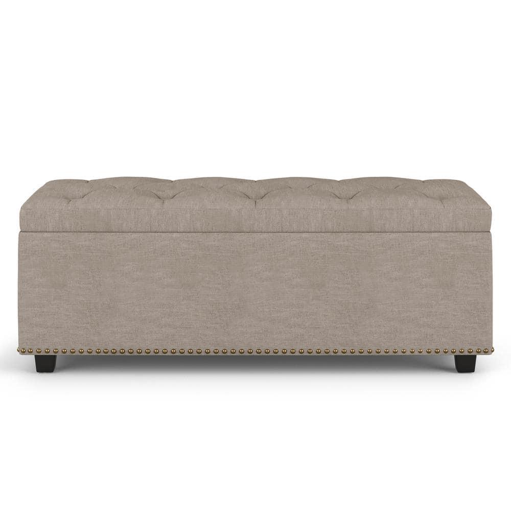 Simpli Home Hamilton 44"W Upholstered Lift-Top Storage Ottoman with Nailhead Trim and Tufted Detailing