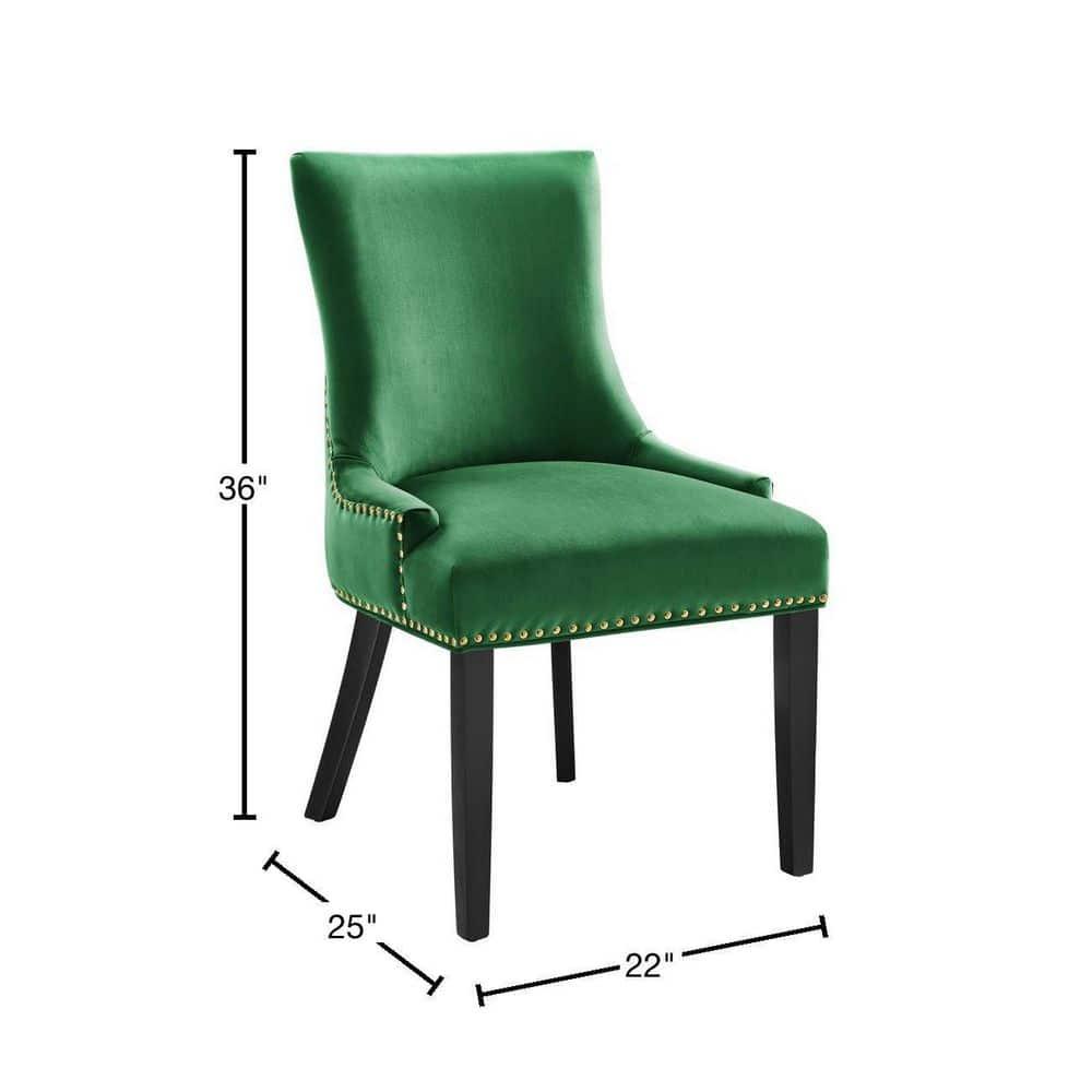 Set of 2 Marquis Performance Velvet Dining Chairs Emerald - Modway: Upholstered Wood Frame, Spot Clean