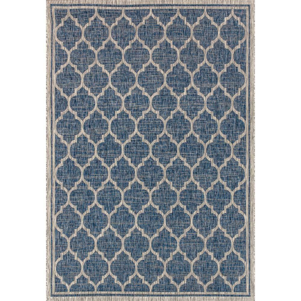 3'x5' Trebol Moroccan Trellis Textured Weave Indoor/Outdoor Area Rug, Navy/Gray - JONATHAN Y