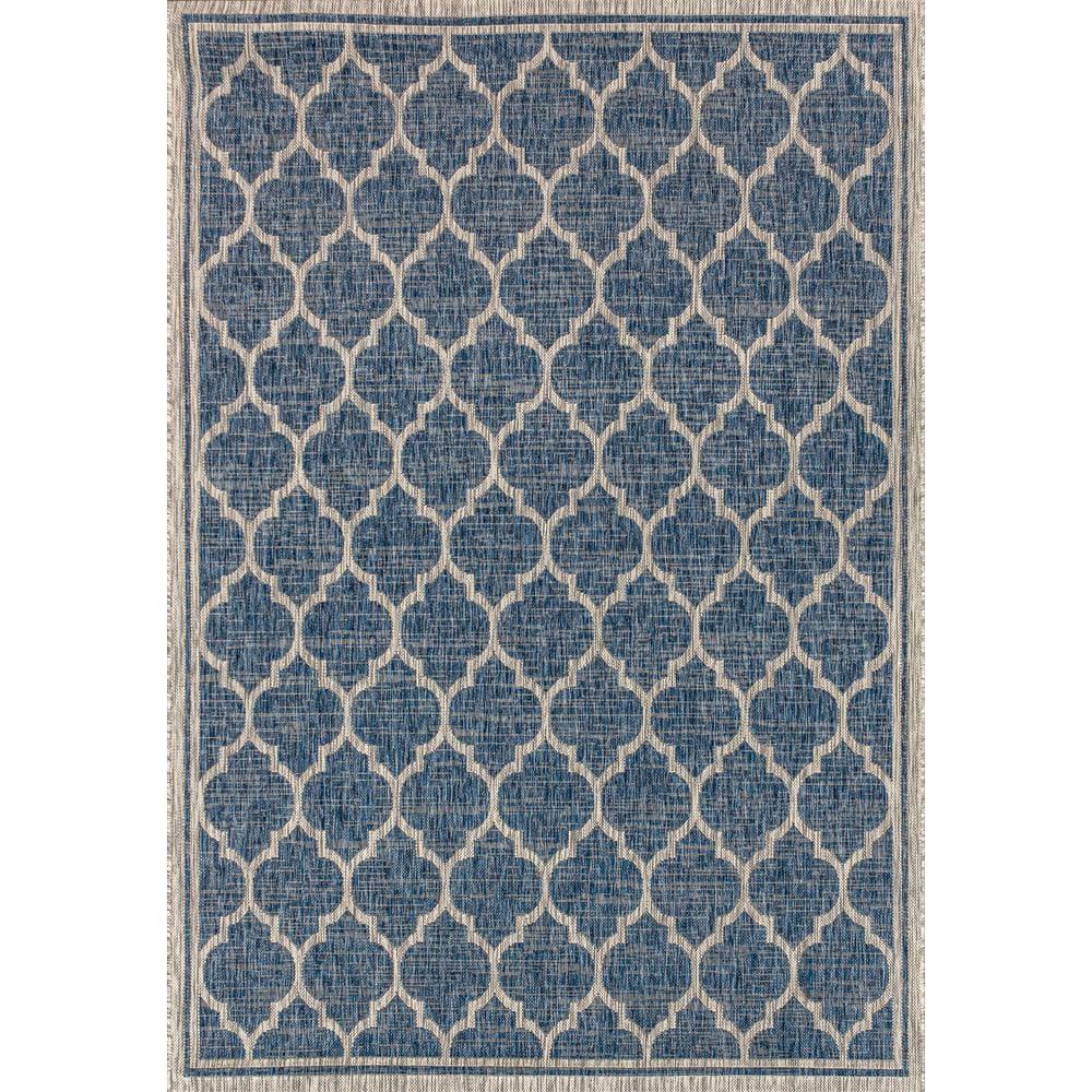 8'x10' Trebol Moroccan Trellis Textured Weave Indoor/Outdoor Area Rug, Navy/Gray - JONATHAN Y