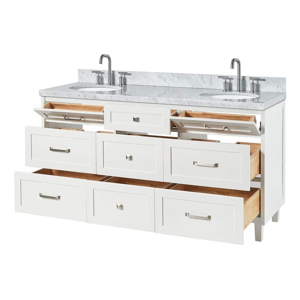 Ariel Monrow 67 Inch Double Oval Sink Bathroom Vanity With Italian Carrara Marble Countertop