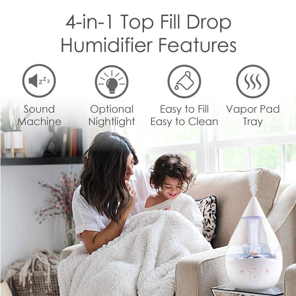 Crane USA Drop 2.0 , 4-in-1 Cool-Mist Humidifier with Aroma Tray & Sound Machine