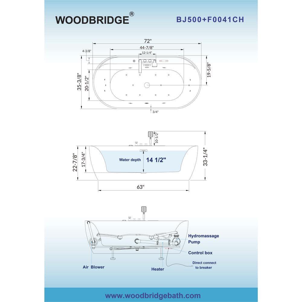 72" x 35.4" Whirlpool and Air Bath Heated Soaking Combination Tub with Tub Filler
