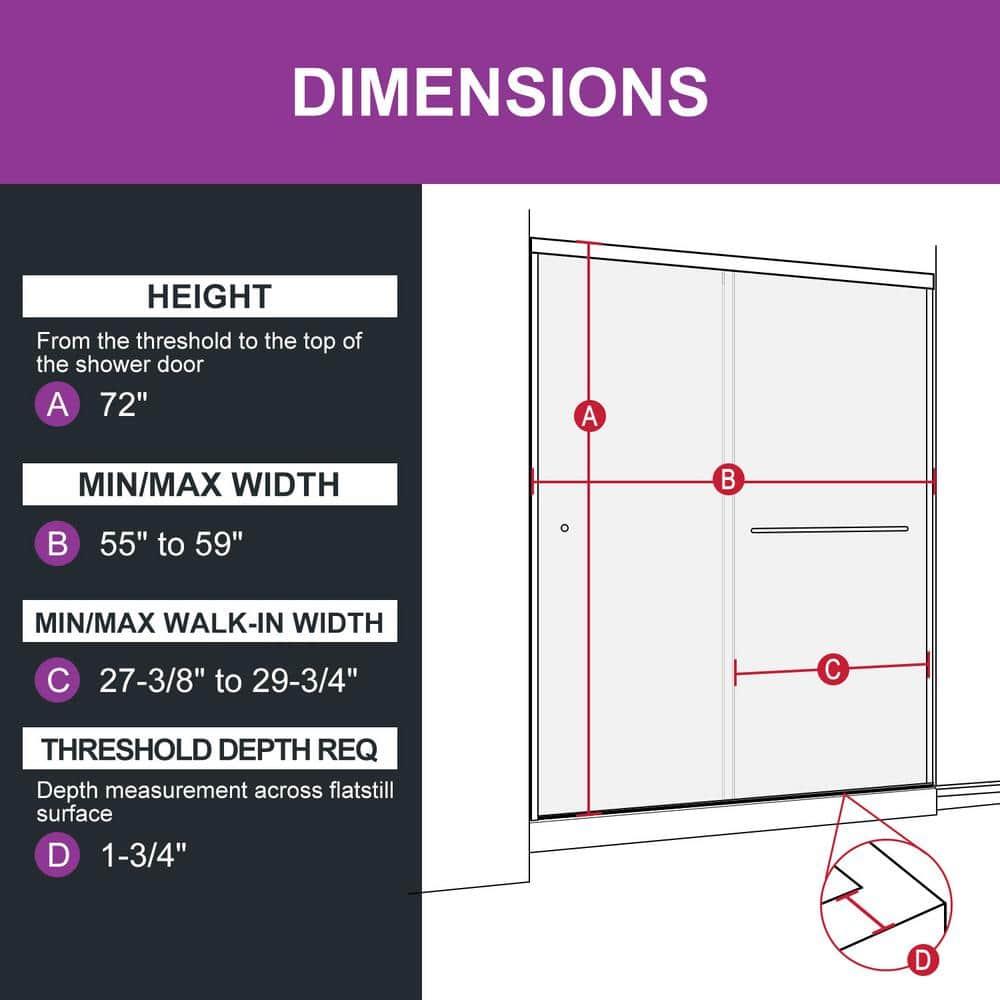 55" - 59" W x 72" H Double Sliding Semi-Frameless Shower Door