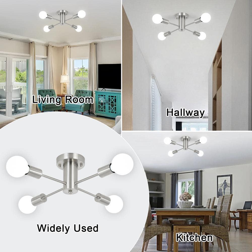 Sputnik Chandeliers, 4 Lights Kitchen Lighting Fixtures Ceiling Brushed Nickel Chandelier, Semi Flush Mount Ceiling Light Fixture for Bedroom Hallway Kitchen Living Room Dining Room
