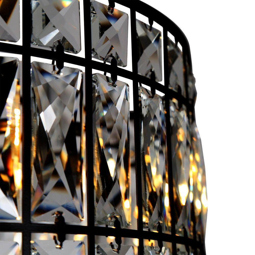LNC Chispa 3-Light Matte Black Drum LED Dry Rated Chandelier: UL Listed, Adjustable Height, Crystal Decor
