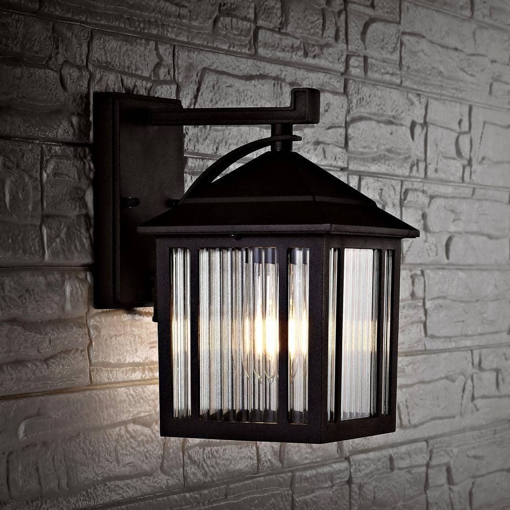 Ranzi Outdoor Wall Lantern - PLT4009 - Clear/Black - Safavieh