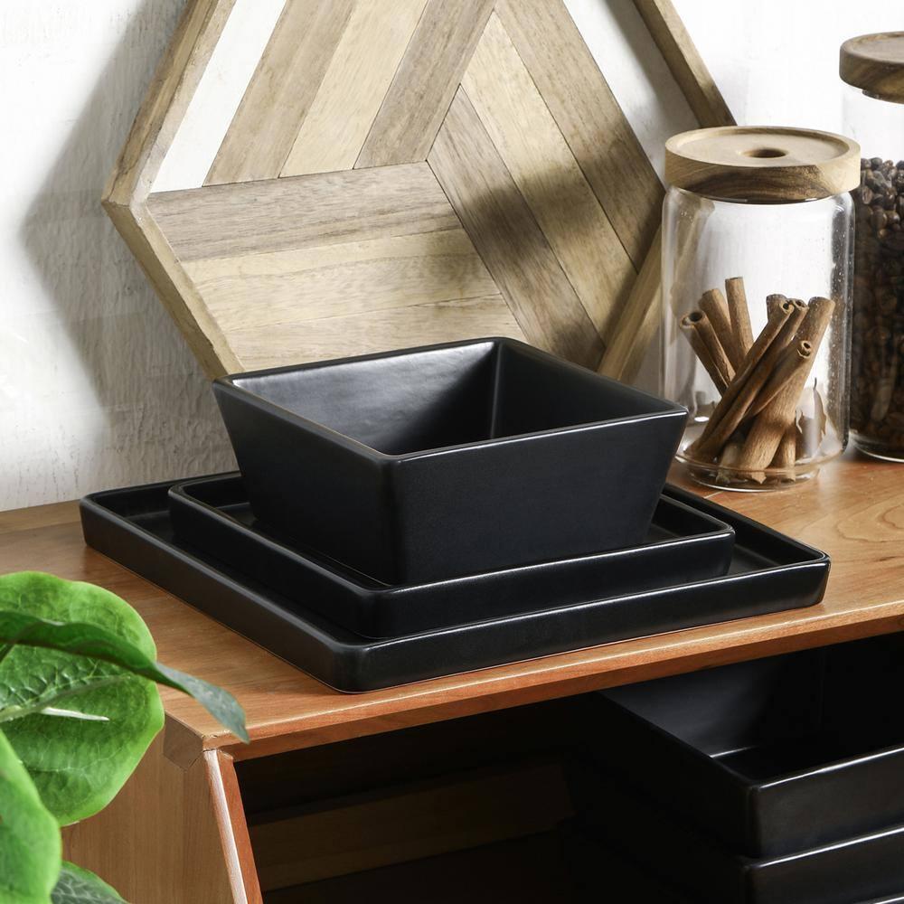 Stone Lain Grace 12-Piece Stoneware Dinnerware Set, Service for 4, Black