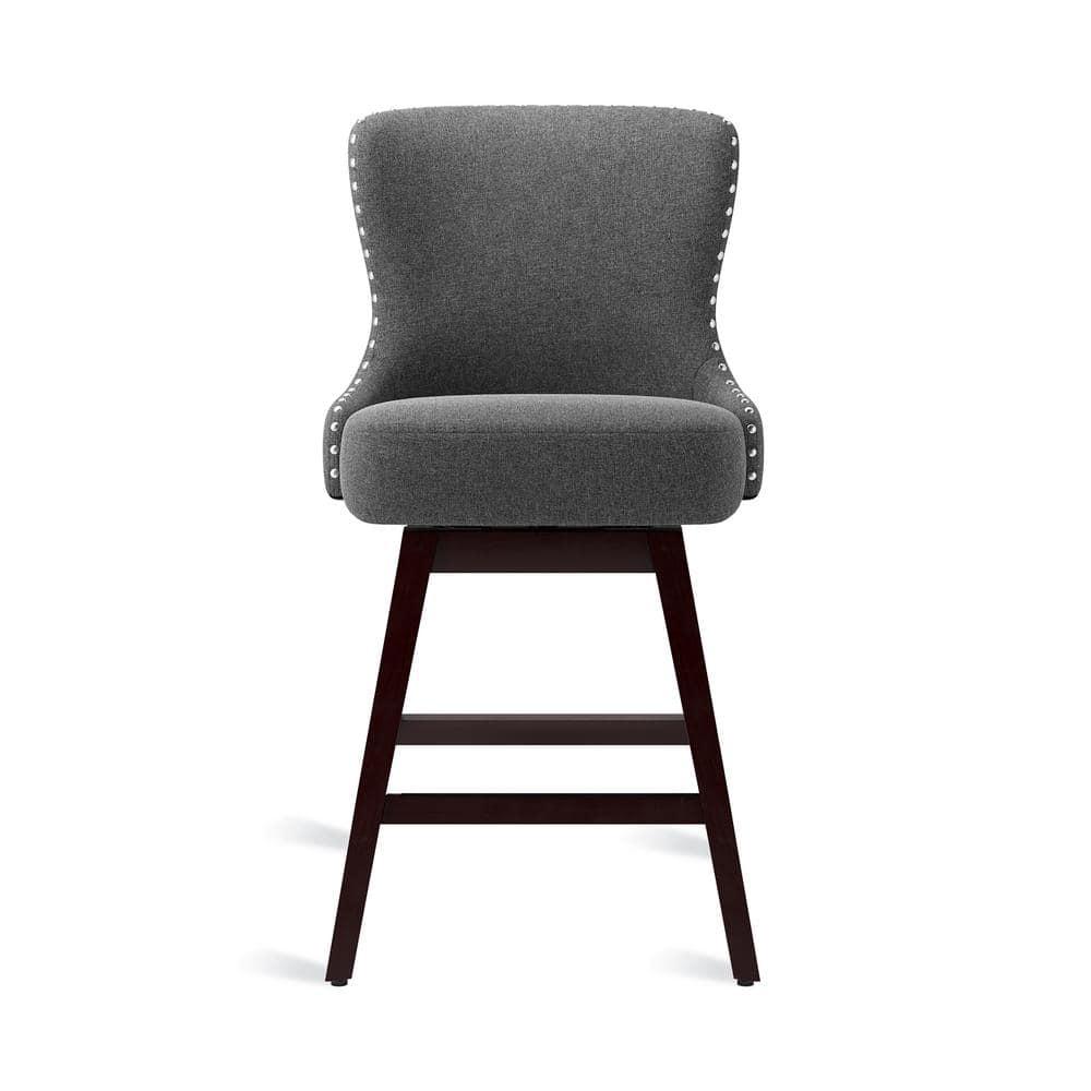 Zola 26 in. Gray Wood Frame Fabric Upholstered Swivel Bar Stool (Set of 4)