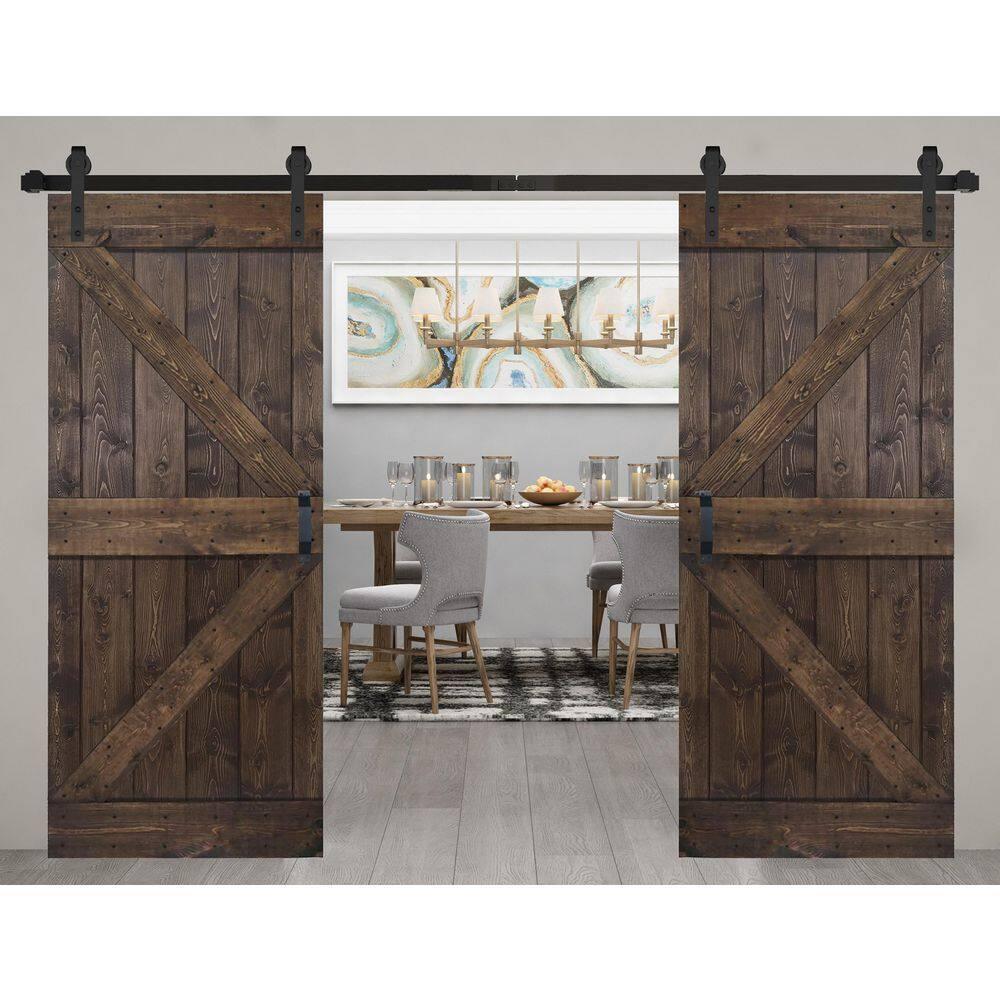 IsLife K Style Solid Core Wood Double Sliding Barn Door with Hardware Kit -Assembly Needed (Set of 2)