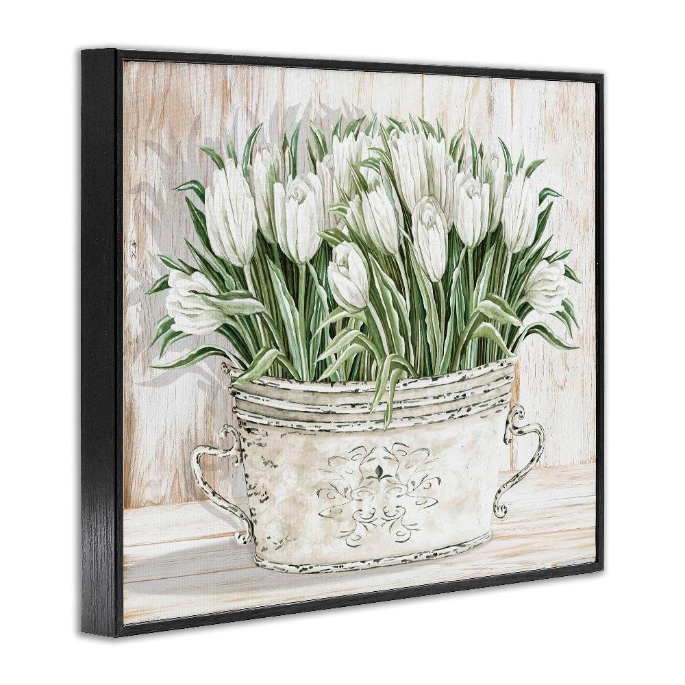 Stupell Industries White Tulip Flowers Fresh Vintage Country Tin Painting Framed Giclee Texturized Art by Cindy Jacobs