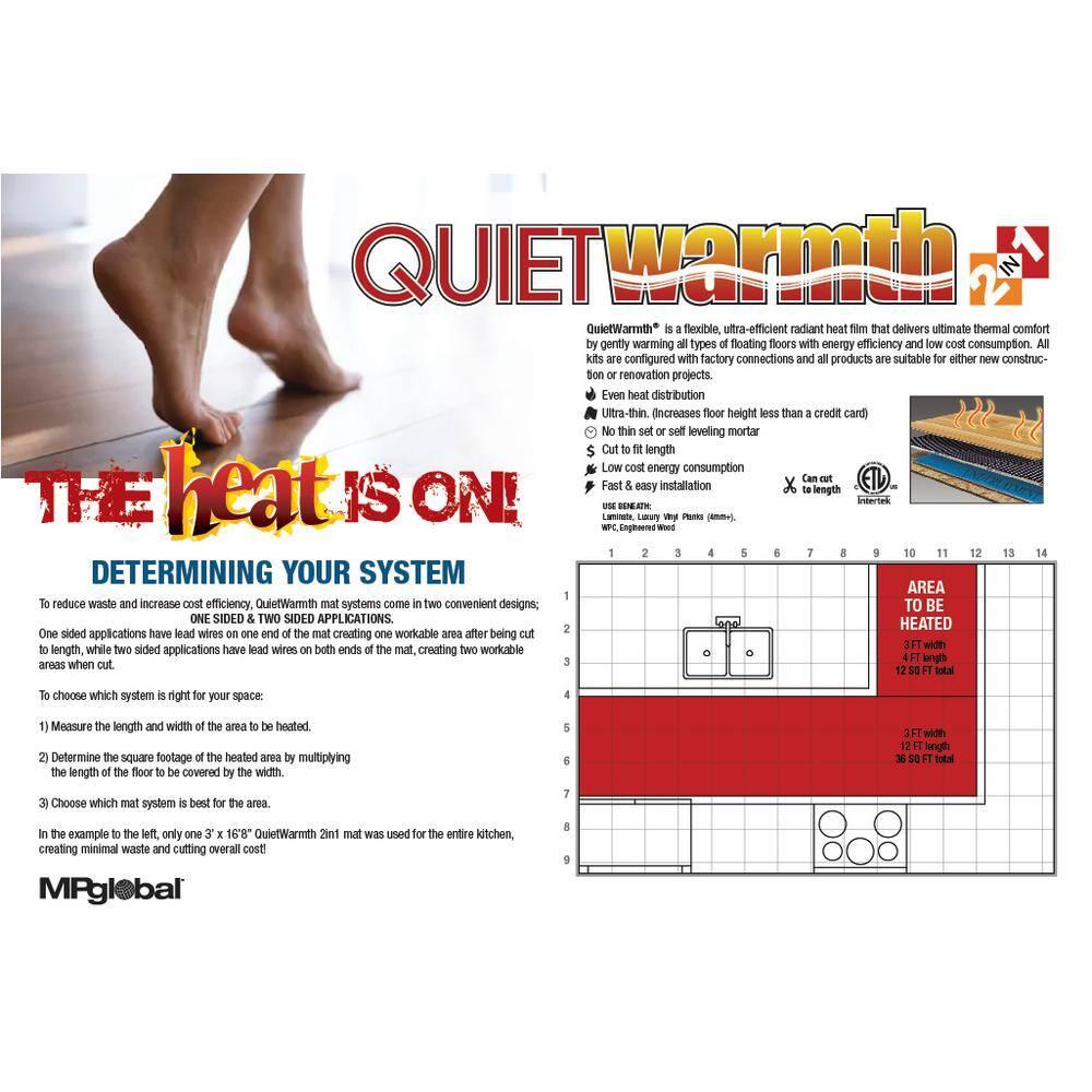 QuietWarmth 240-volt Radiant 2-in-1 Float 16-ft x 18-in Underfloor heating mat 25-sq ft