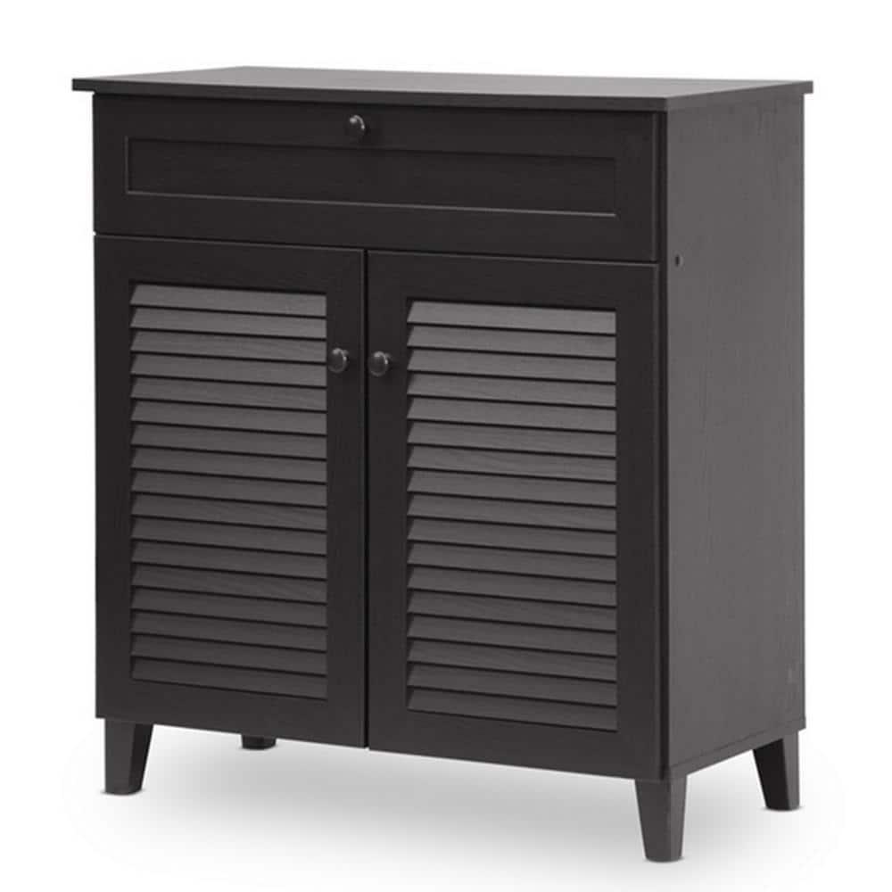 Calvin Shoe - Storage Cabinet - Espresso - Baxton Studio: Modern Organizer with 4 Shelves & Drawer