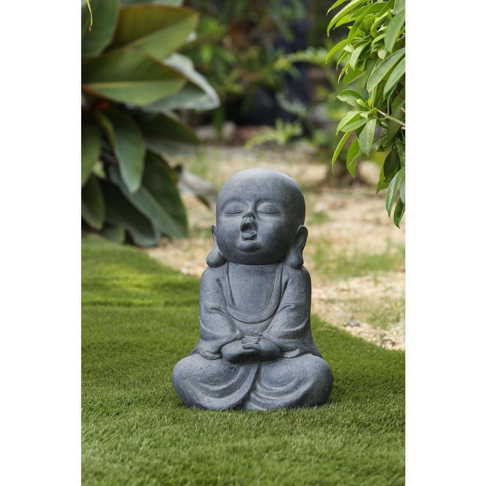 LuxenHome 16.3" LuxenHome Gray MgO Meditating Buddha Garden Statue