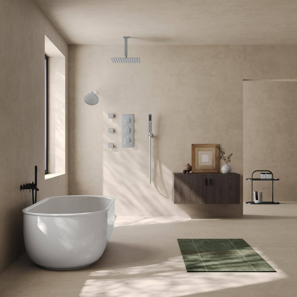 Thermostatic Shower Faucet System,12" & 6" Dual Shower Head with Rough-In Valve