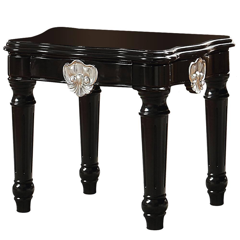 Wooden End Table With Contrast Carved Motif Turned Legs Black - Saltoro Sherpi