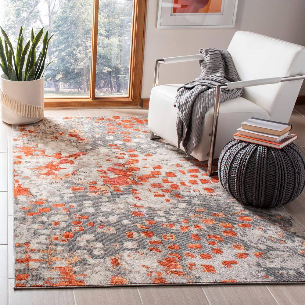Madison MAD425 Power Loomed Indoor Area Rug - Grey/Orange - 9'x9' - Safavieh