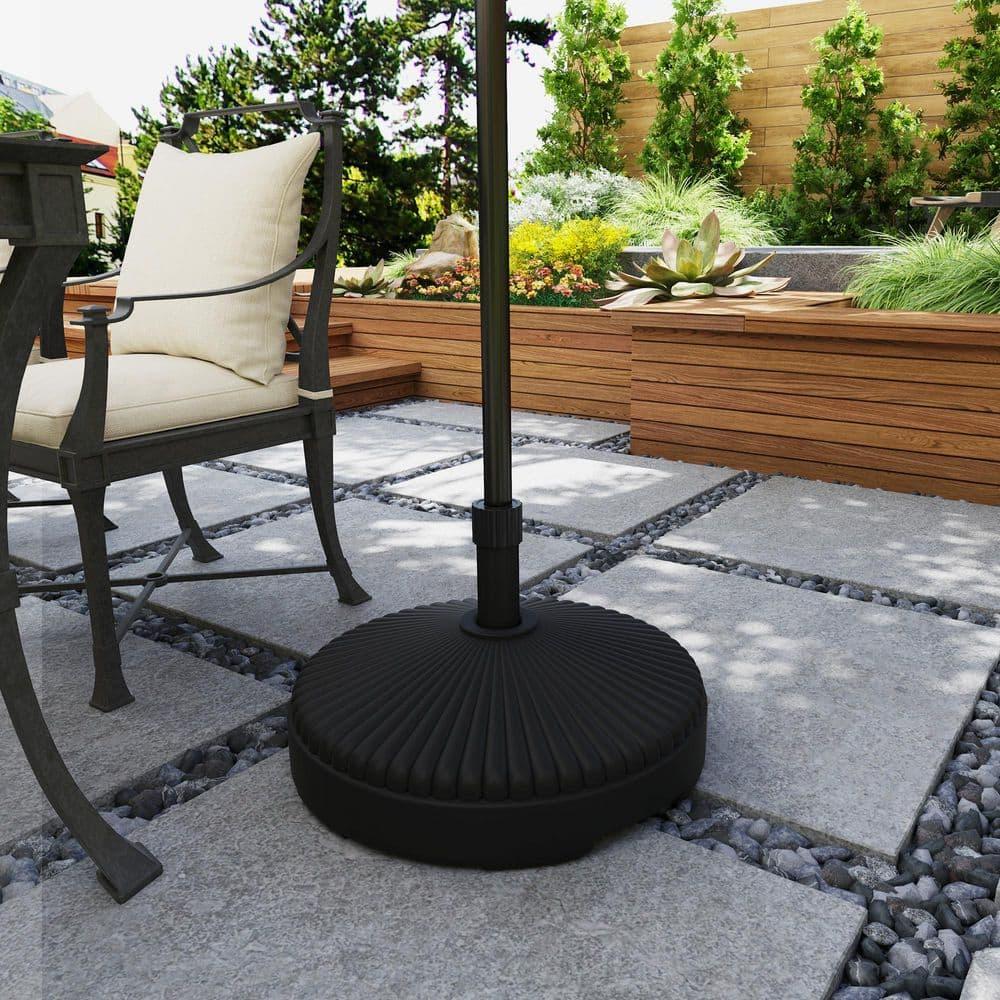 Outsunny Round Patio Umbrella Base Holder Outdoor Umbrella Stand, Filled Up to 62lbs with Stand or 51lbs with Water for Garden Poolside, Black