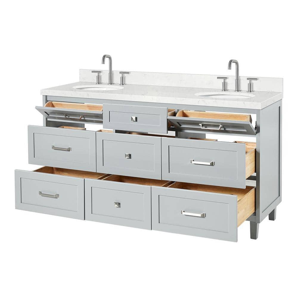 Ariel Monrow 66 Inch Double Oval Sink Bathroom Vanity With Carrara White Quartz Countertop