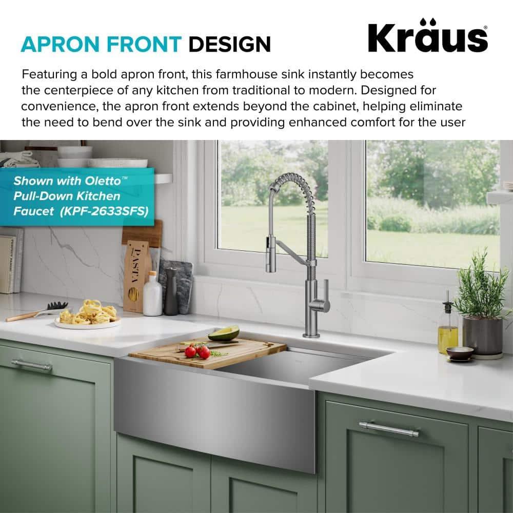 KRAUS Kore™ Workstation 30-inch L 16 Gauge Stainless Steel Single Bowl Farmhouse Kitchen Sink with Accessories