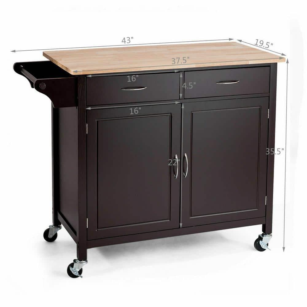 Costway Modern Rolling Kitchen Island Cart Wood Top Storage Trolley with Storage Drawers