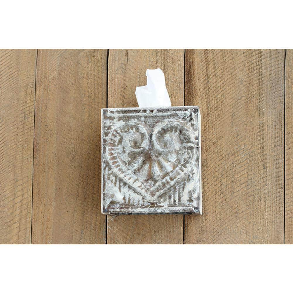 Creative Co-Op Wood & Metal "Bless You" Tissue Box Cover