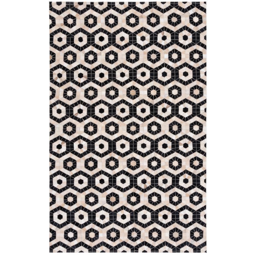 Studio Leather STL234 Flat Weave Accent Rug - Black/Beige - 3'x5' - Safavieh