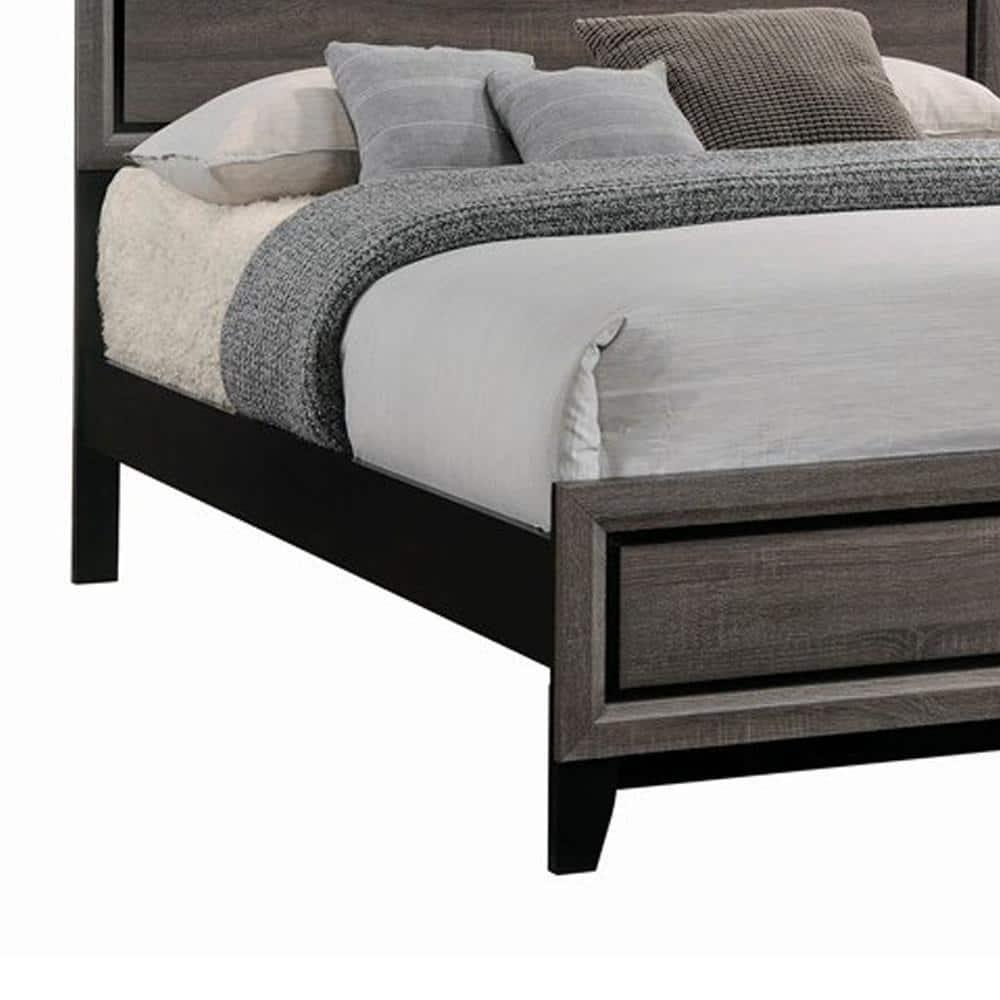 Transitional Queen Bed with Plank Panel Headboard and Low Footboard Gray - Saltoro Sherpi