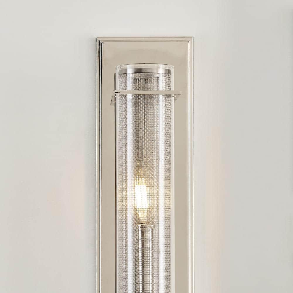 Polished Nickel Cylinder Dimmable Wall Sconce with Clear Glass Shade