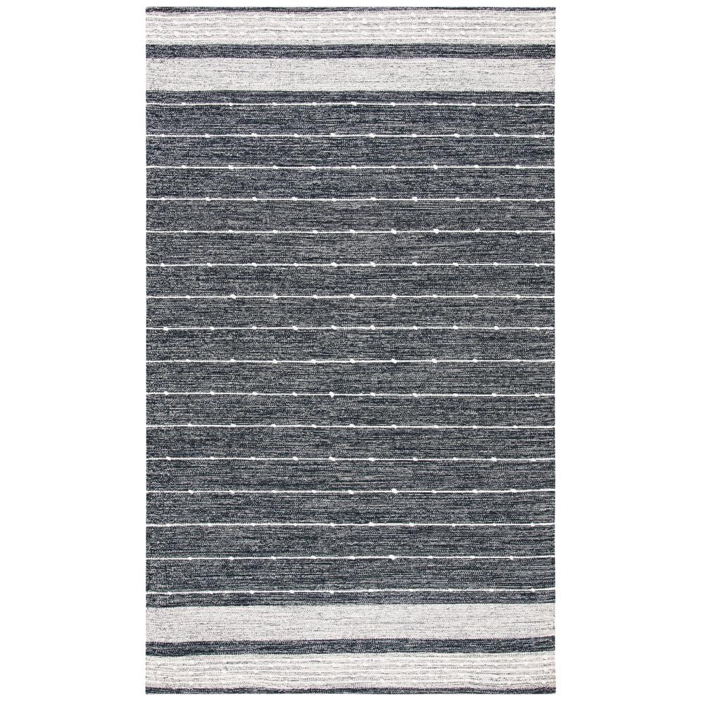 Striped Kilim STK509 Hand Woven Area Rug - Black/Ivory - 4'x6' - Safavieh.
