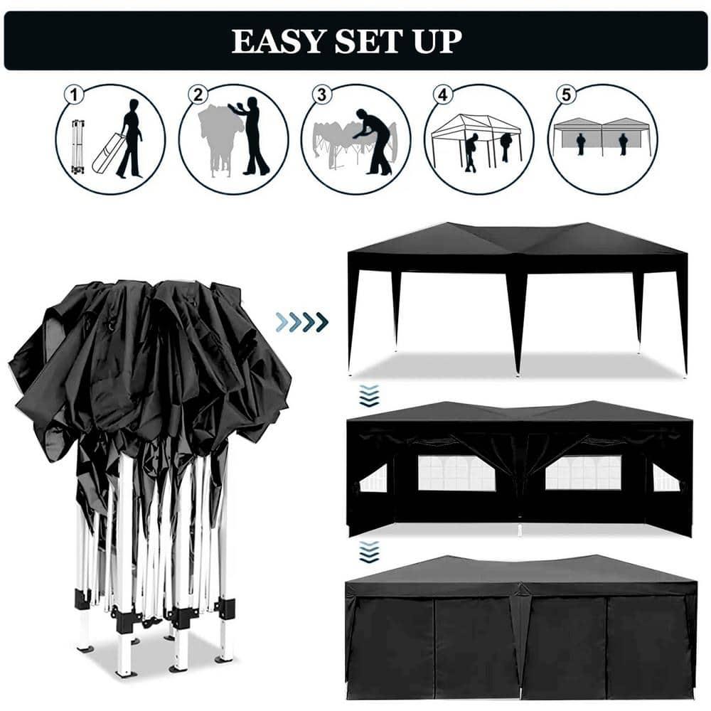 10x20 Black Pop Up Canopy Outdoor Party Tent with 6 Sidewalls, Wedding Party Tent Outdoor Waterproof UV50 Canopy Event Shelter Tents for Parties, 6 pcs Weight Bag,Carry Bag