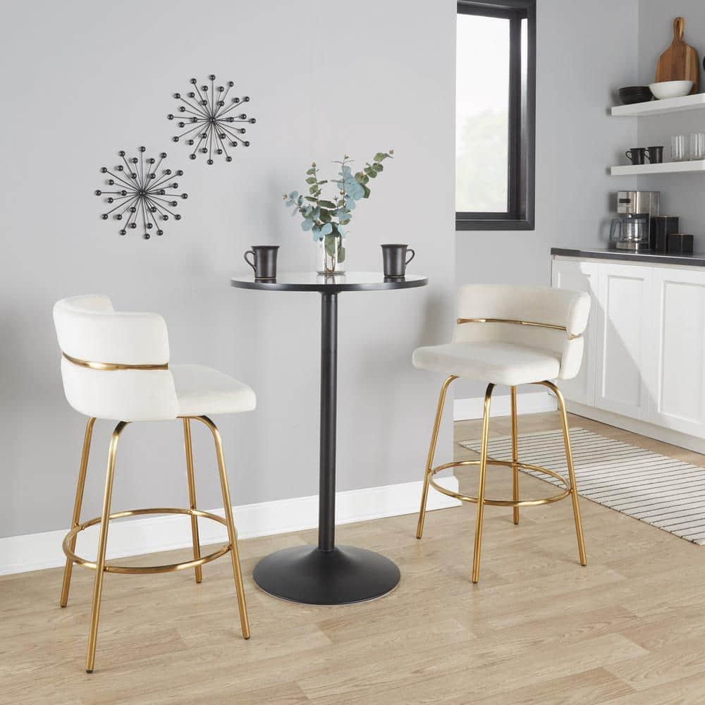 Set of 2 Cinch-Claire Counter Height Barstools Gold/Cream - LumiSource: Velvet Upholstery, Swivel, Metal Legs
