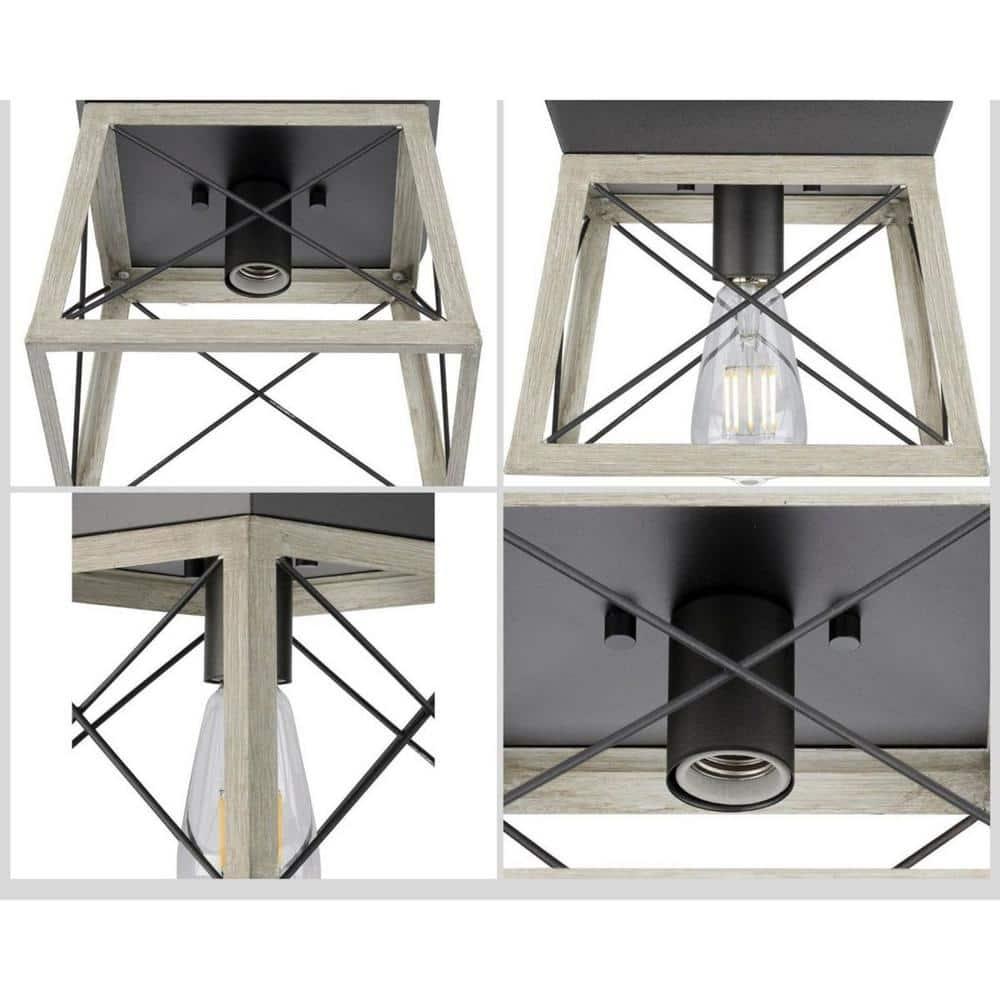 Progress Lighting Briarwood 1-Light Flush Mount, Graphite Finish, Faux-Painted Wood Enclosure