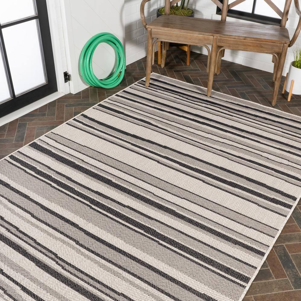 5' x 8' Castara Wavy Stripe Modern Indoor/Outdoor Area Rug, Cream/Dark Gray - JONATHAN Y